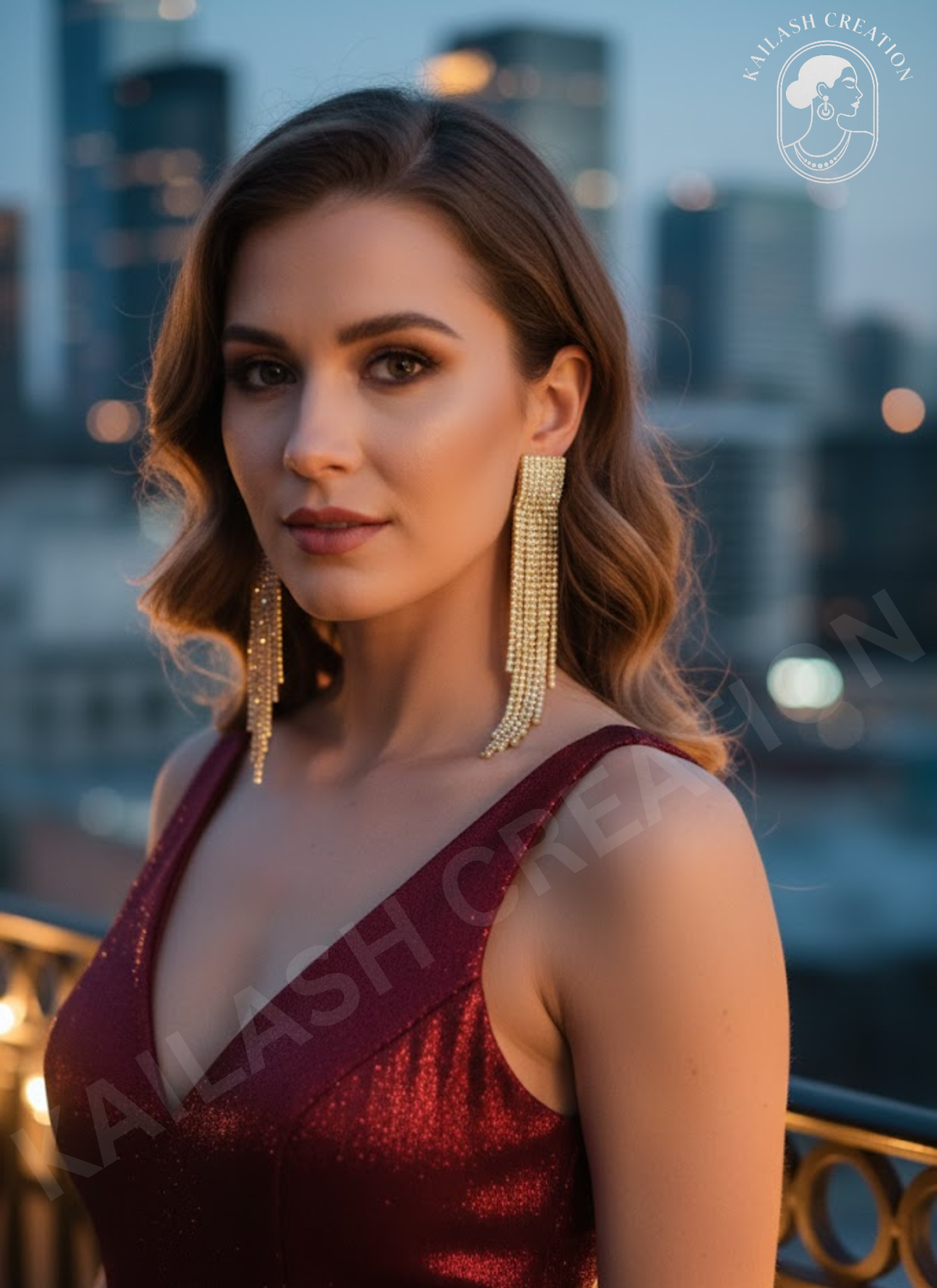 Rhinestone Golden Sparkly Long Crystal Tassel Drop Dangle Earrings for Women