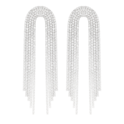 Silver Rhinestone Tassel Drop Earrings