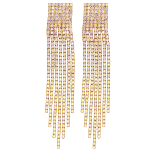 Gold Sparkle Rhinestone Tassel Dangle Drop Earrings