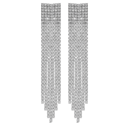 Silver Rhinestone Tassel Dangle Drop Earrings