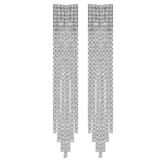 Silver Rhinestone Tassel Dangle Drop Earrings