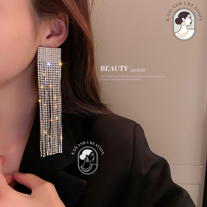 Silver Sparkle Rhinestone Tassel Dangle Drop Earrings