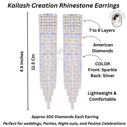 Silver Sparkle Rhinestone Tassel Dangle Drop Earrings