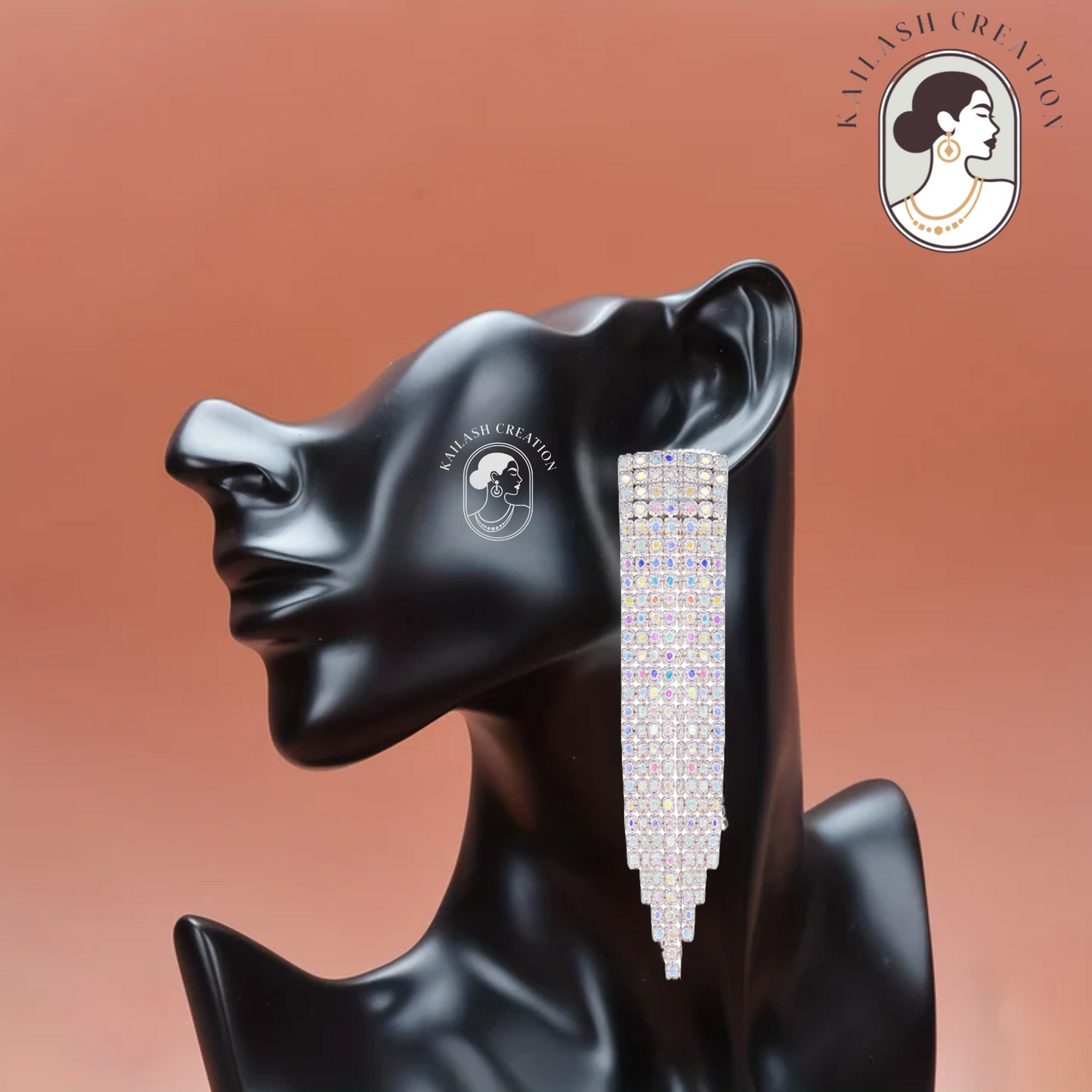 Silver Sparkle Rhinestone Tassel Dangle Drop Earrings