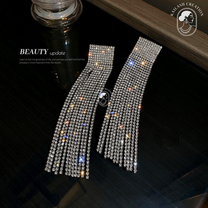 Silver Sparkle Rhinestone Tassel Dangle Drop Earrings