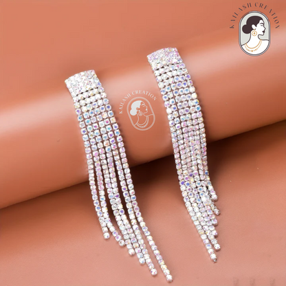 Silver Sparkle Rhinestone Tassel Dangle Drop Earrings