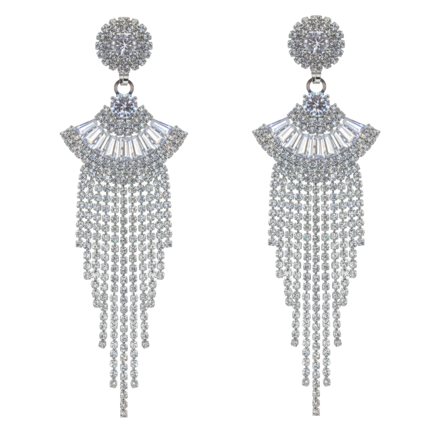 Rhinestone Sparkly Long Crystal Tassel Drop Dangle Earrings for Women