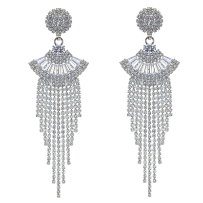 Rhinestone Sparkly Long Crystal Tassel Drop Dangle Earrings for Women