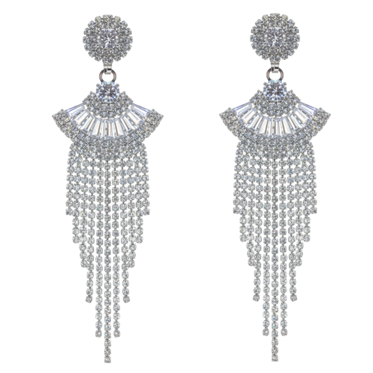 Rhinestone Sparkly Long Crystal Tassel Drop Dangle Earrings for Women