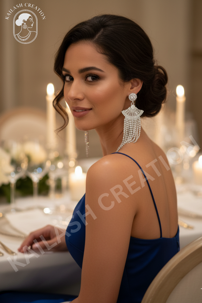 Rhinestone Sparkly Long Crystal Tassel Drop Dangle Earrings for Women