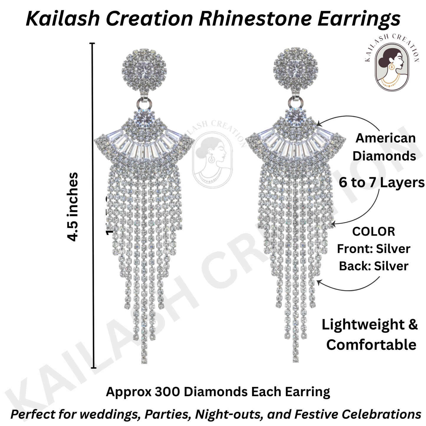 Rhinestone Sparkly Long Crystal Tassel Drop Dangle Earrings for Women