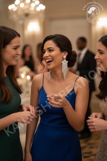 Rhinestone Sparkly Long Crystal Tassel Drop Dangle Earrings for Women