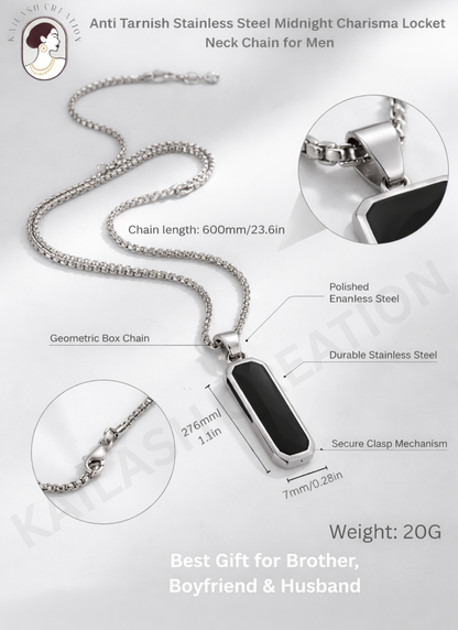 Anti Tarnish Stainless Steel Black Rectangular Pendant Chain for Men and Boys