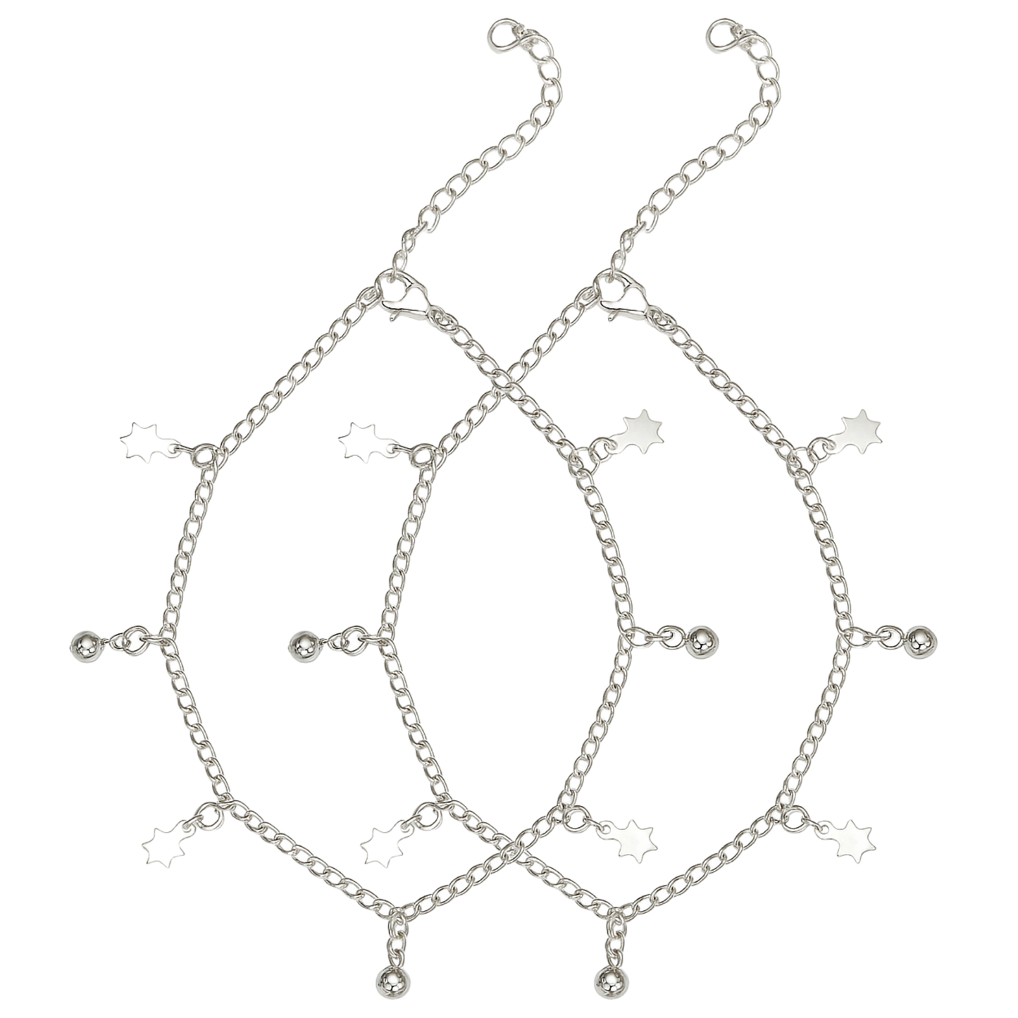 Stylish Silver Star Charm Adjustable Anklets for Women & Girls