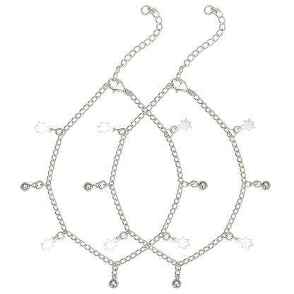 Stylish Silver Star Charm Adjustable Anklets for Women & Girls