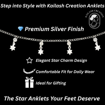 Stylish Silver Star Charm Adjustable Anklets for Women & Girls