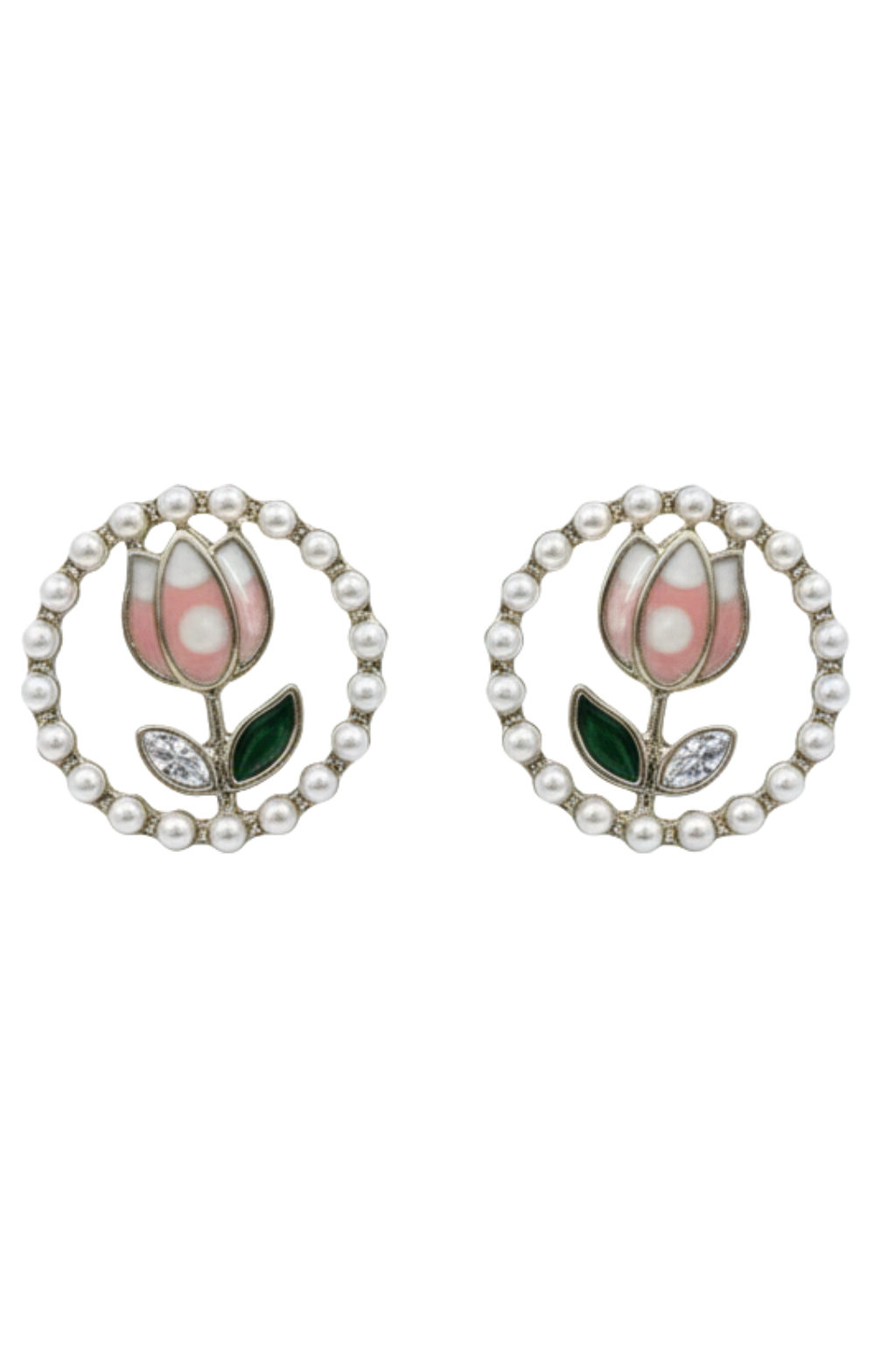 Pink Tulip Flower Stud Earrings for Women and Girls