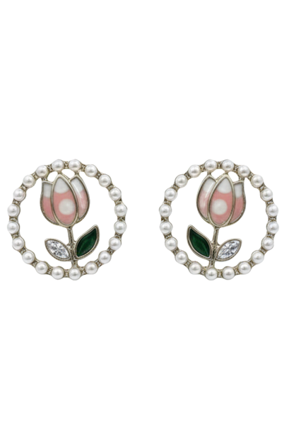 Pink Tulip Flower Stud Earrings for Women and Girls