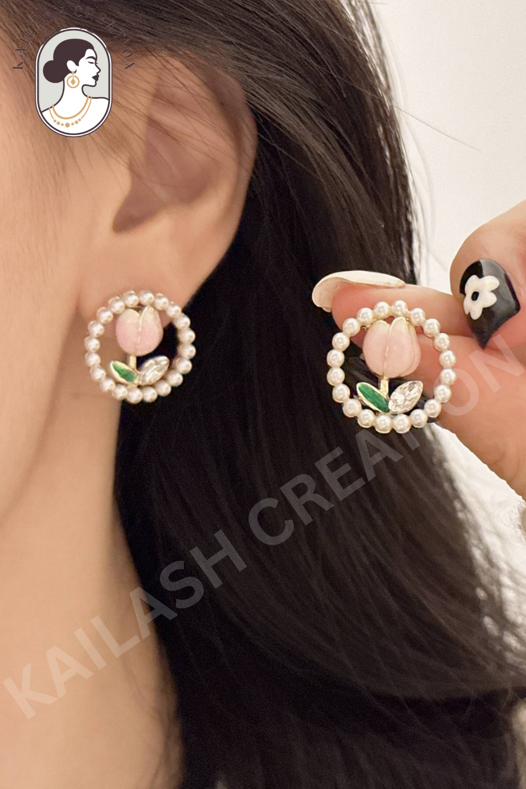 Pink Tulip Flower Stud Earrings for Women and Girls