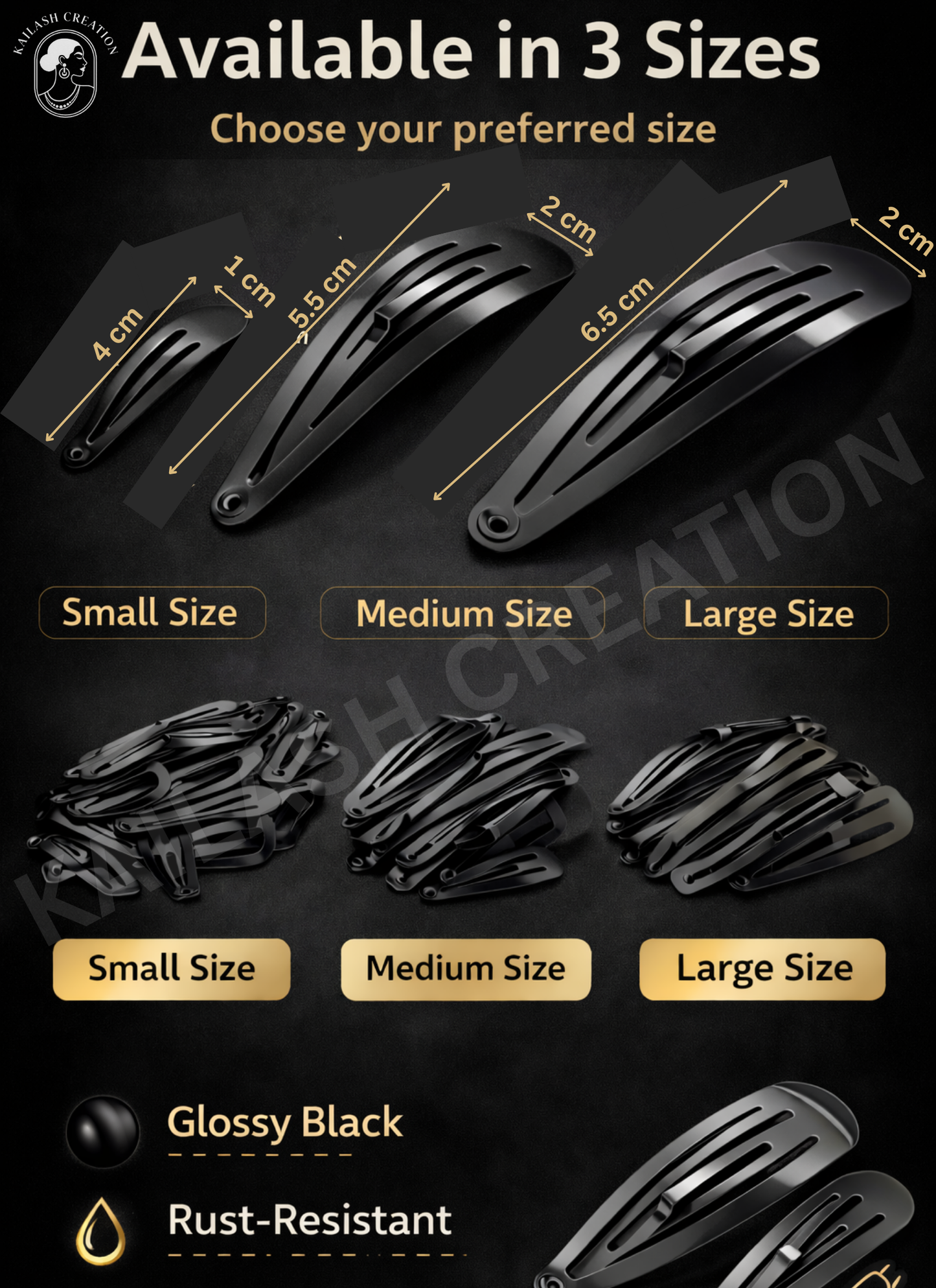 Pack of 36 - Tic Tac Hair Clips Matte Black for Women & Girls