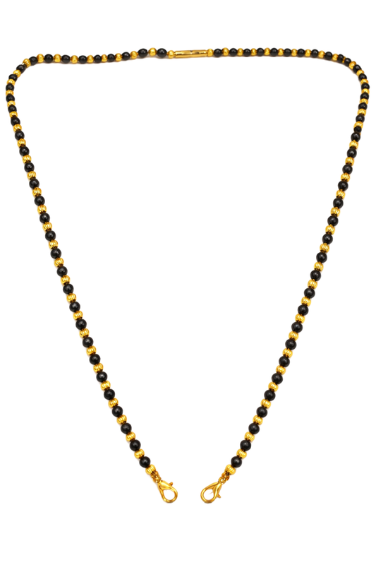 Gold Plated Black Beads Mangalsutra Chain with Lobster for Women