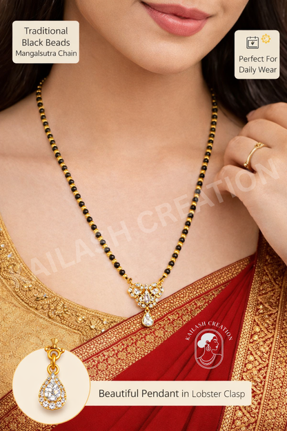 Gold Plated Black Beads Mangalsutra Chain with Lobster for Women