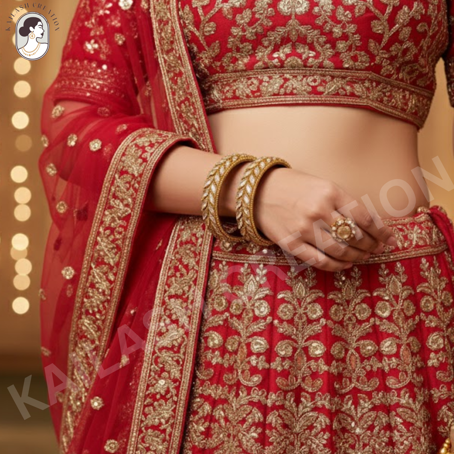 Gold Plated AD Designer Kada Bracelet Set for Women & Girls