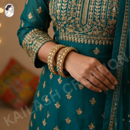 Gold Plated AD Designer Kada Bracelet Set for Women & Girls