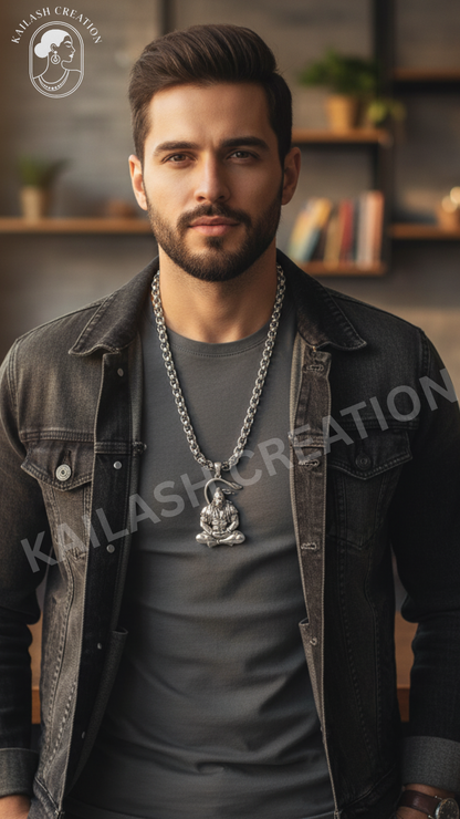 Anti Tarnish Stainless Steel Hanuman Ji Meditation Pose Pendant for Boys and Men