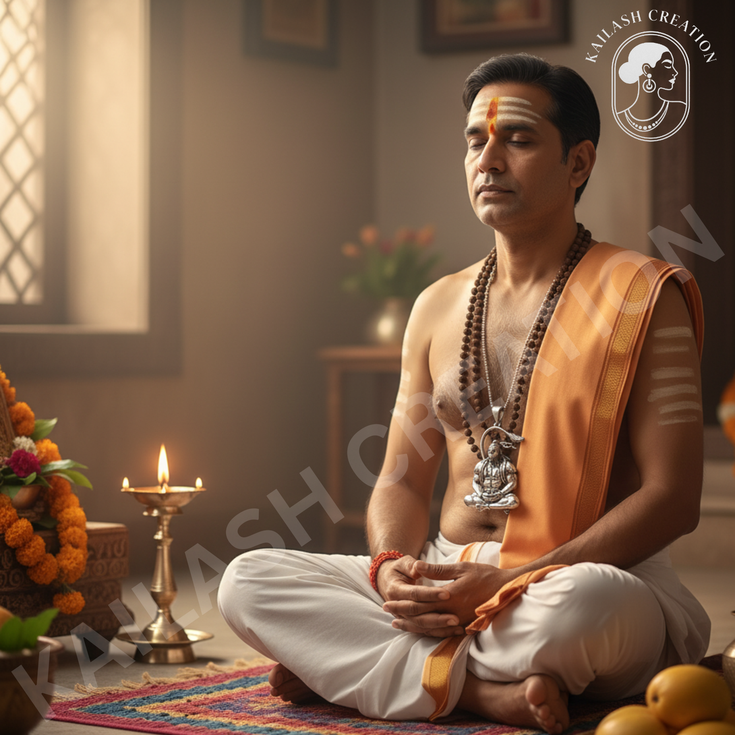 Anti Tarnish Stainless Steel Hanuman Ji Meditation Pose Pendant for Boys and Men