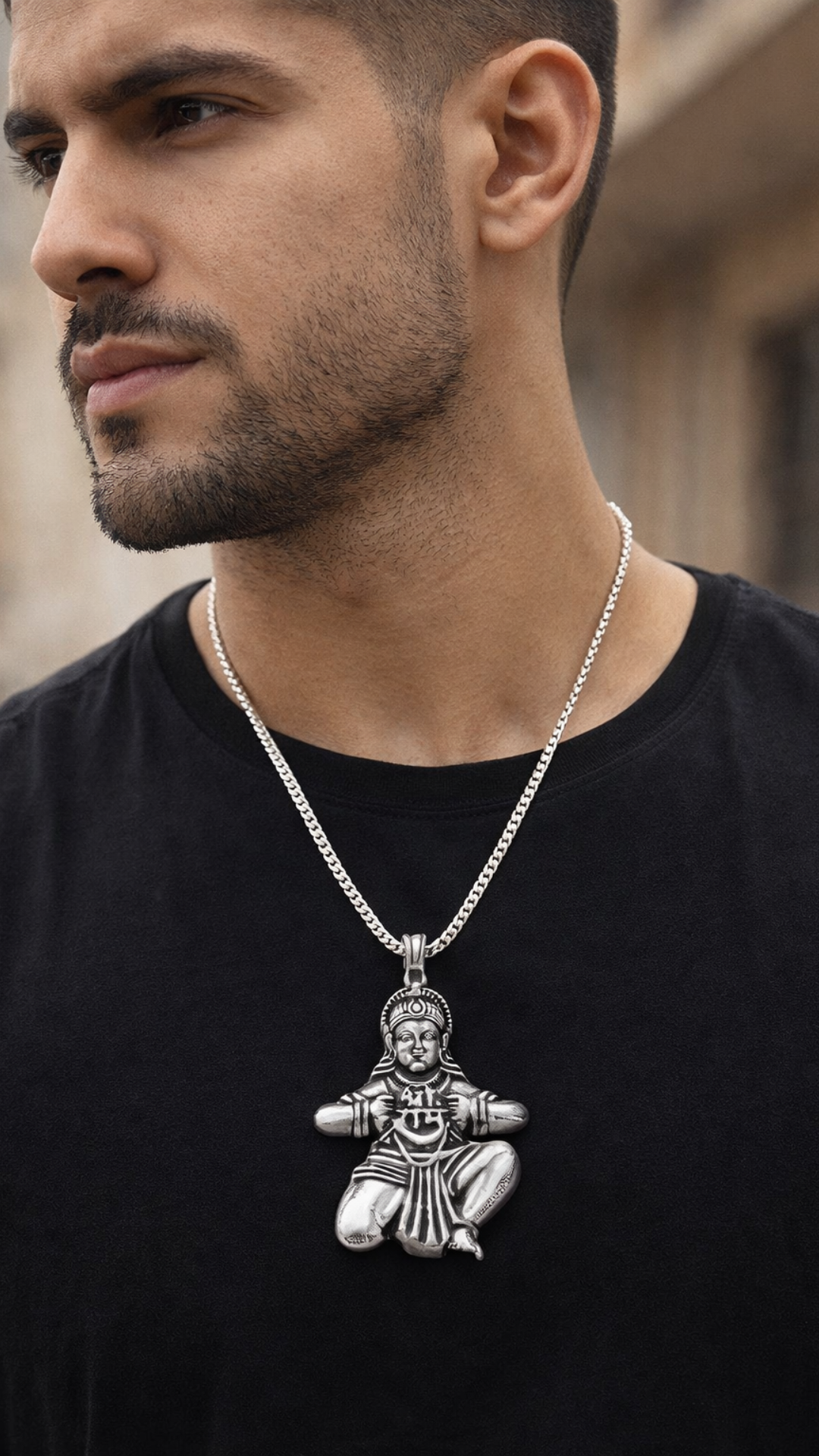Anti Tarnish Stainless Steel Veer Hanuman Design Pendant for Boys and Men