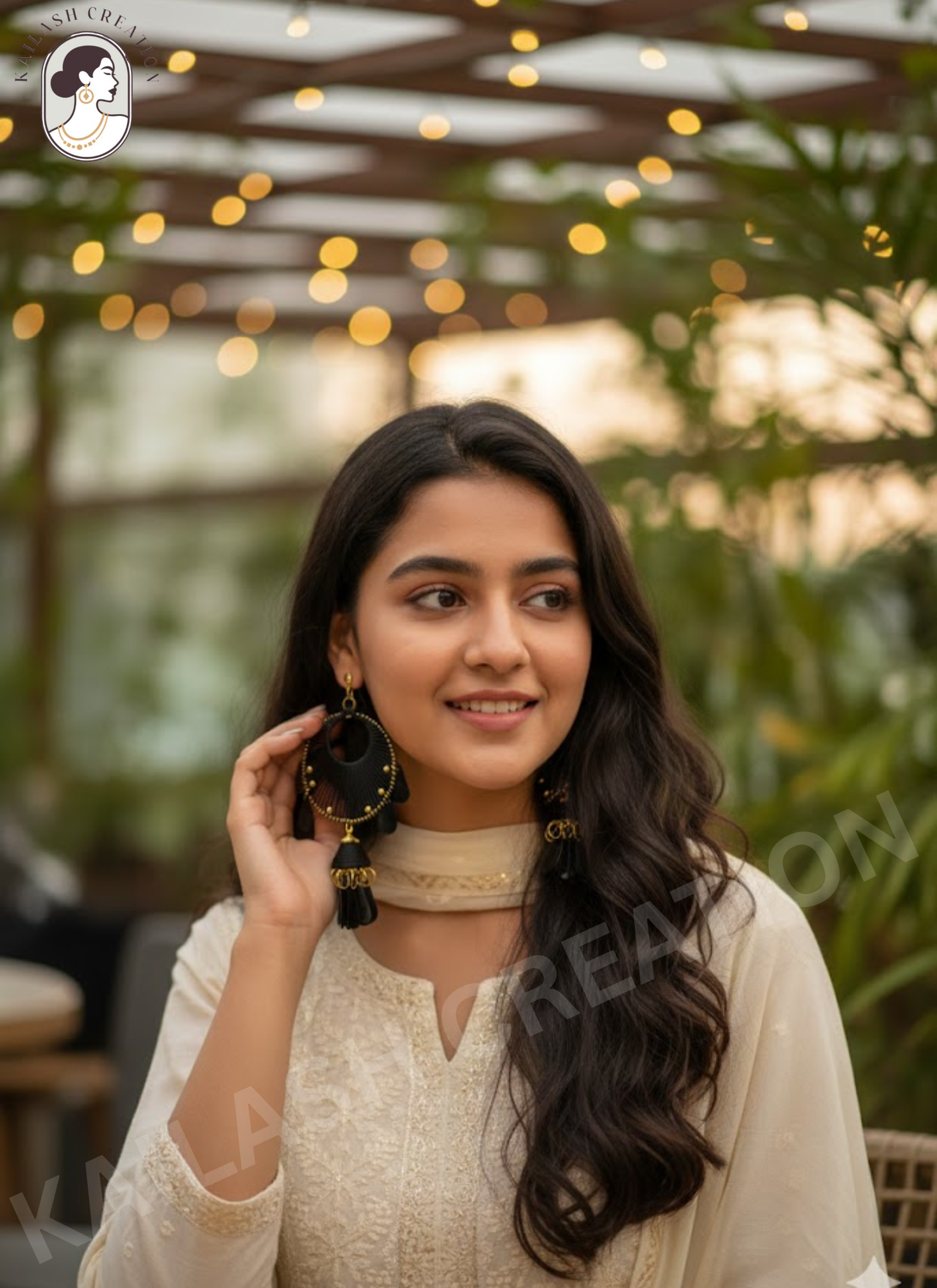 Black Feather & Thread Work Ethnic Jhumki Dangler Earrings for Women & Girls