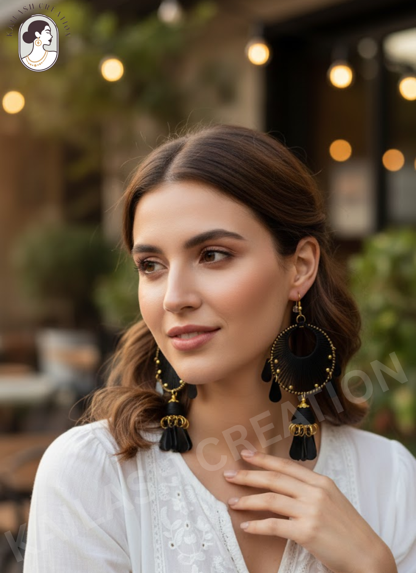 Black Feather & Thread Work Ethnic Jhumki Dangler Earrings for Women & Girls