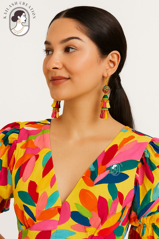 Multicolor Ethnic Jhumki Earrings for Women & Girls