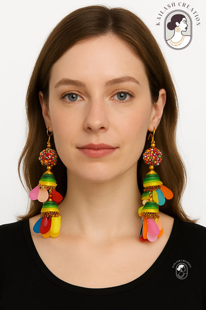 Multicolor Ethnic Jhumki Earrings for Women & Girls