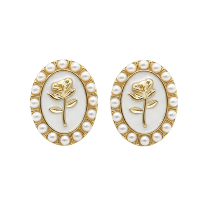 Golden Rose Oval Stud Earrings for Women and Girls Stylish