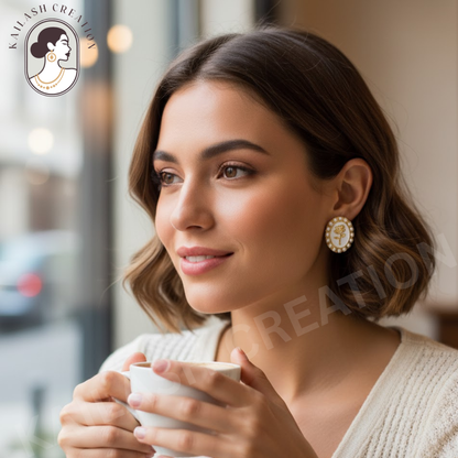 Golden Rose Oval Stud Earrings for Women and Girls Stylish