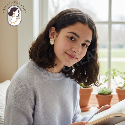 Golden Rose Oval Stud Earrings for Women and Girls Stylish