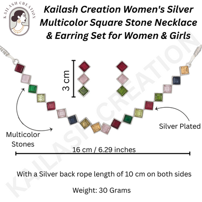 Multicolor Square Stone Necklace & Earring Set for women and Girls