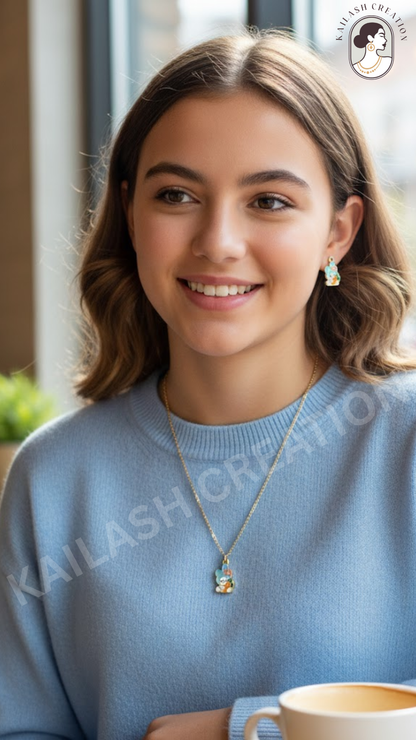 Bunny Carrot Love Necklace & Earrings Set for Girls – Cute Cartoon Jewelry for Kids