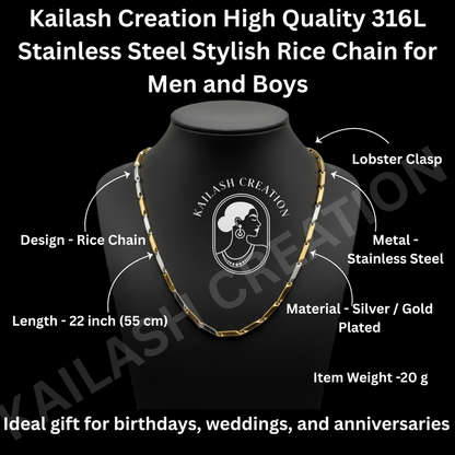 Anti Tarnish 316L Stainless Steel Rice Chain for Men and Boys