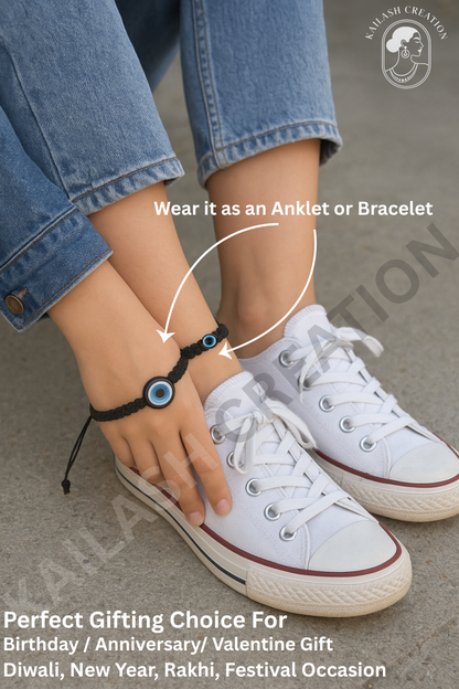 Evil Eye Adjustable Thread Anklet for women and Girls