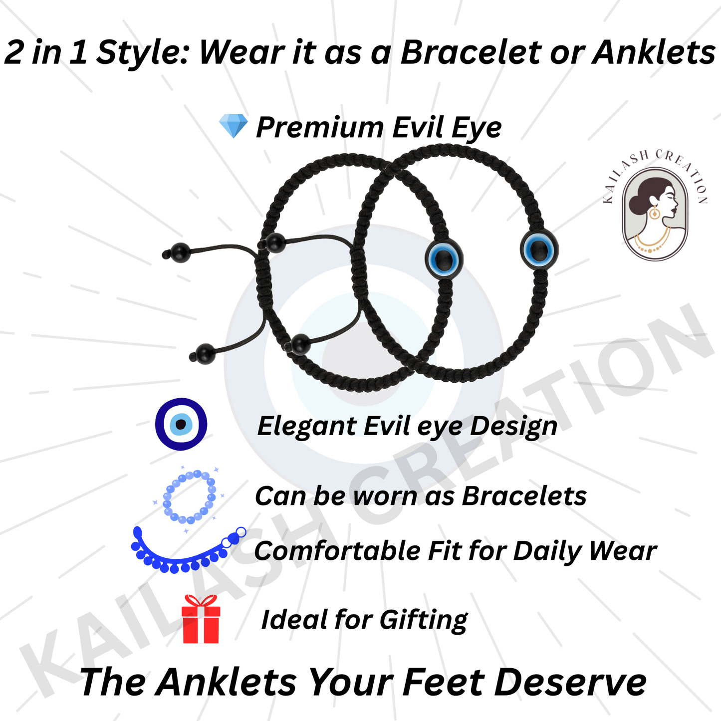 Evil Eye Adjustable Thread Anklet for women and Girls