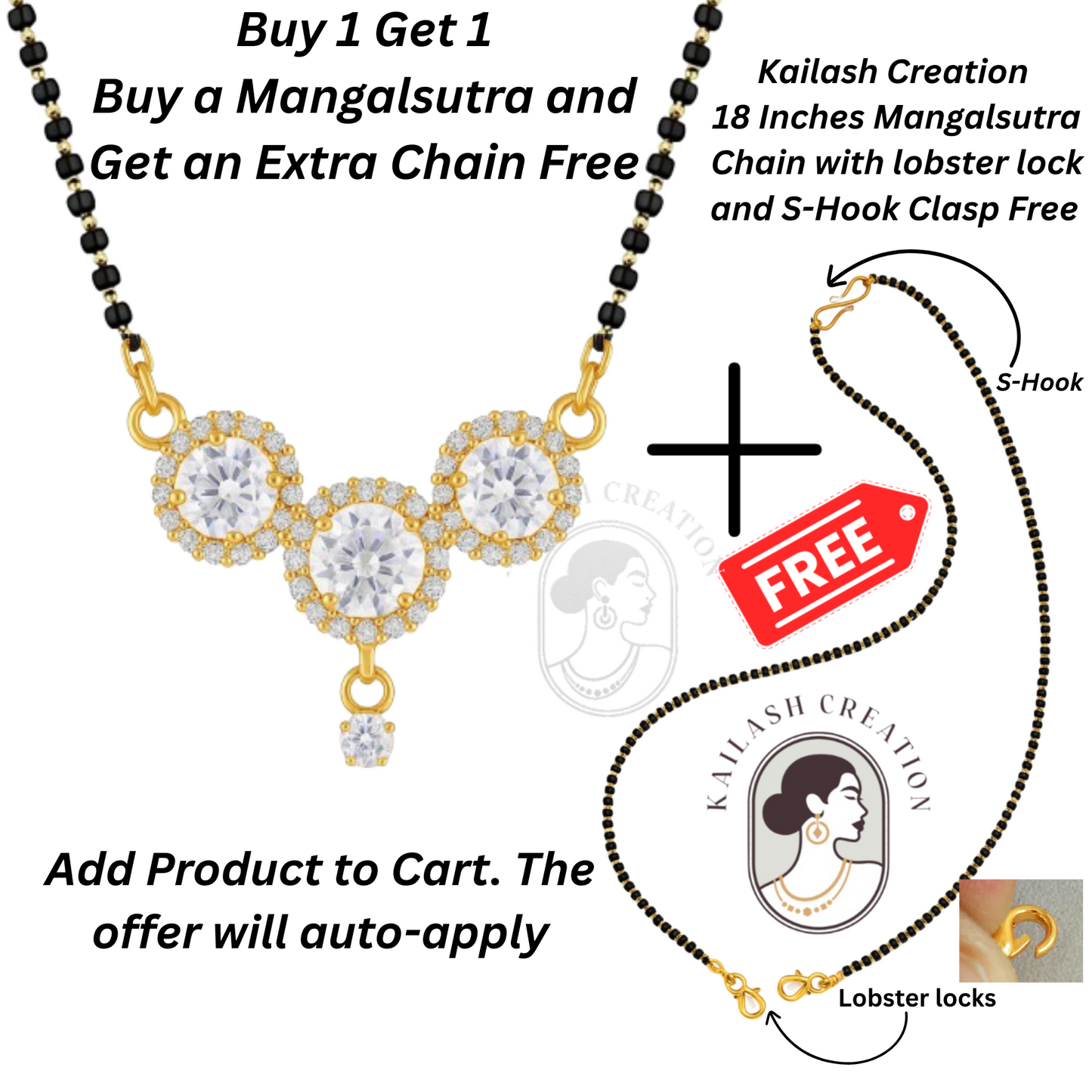 American Diamond Triple Circle Pendant Mangalsutra for Women