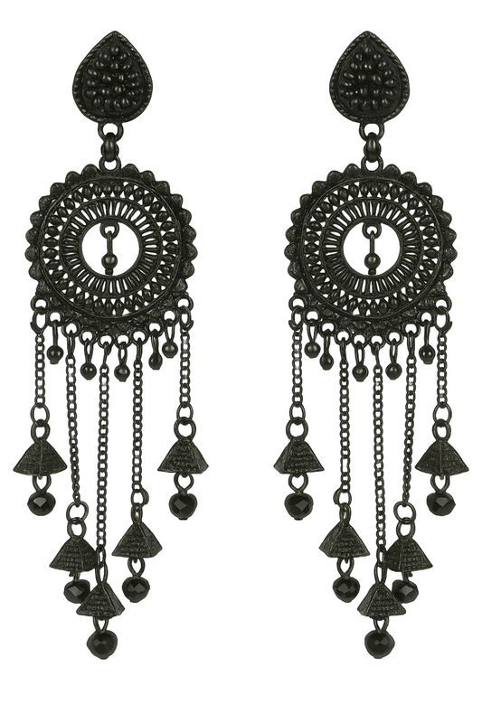 Black Boho Tribal Long Dangler Jhumki Earrings for Women