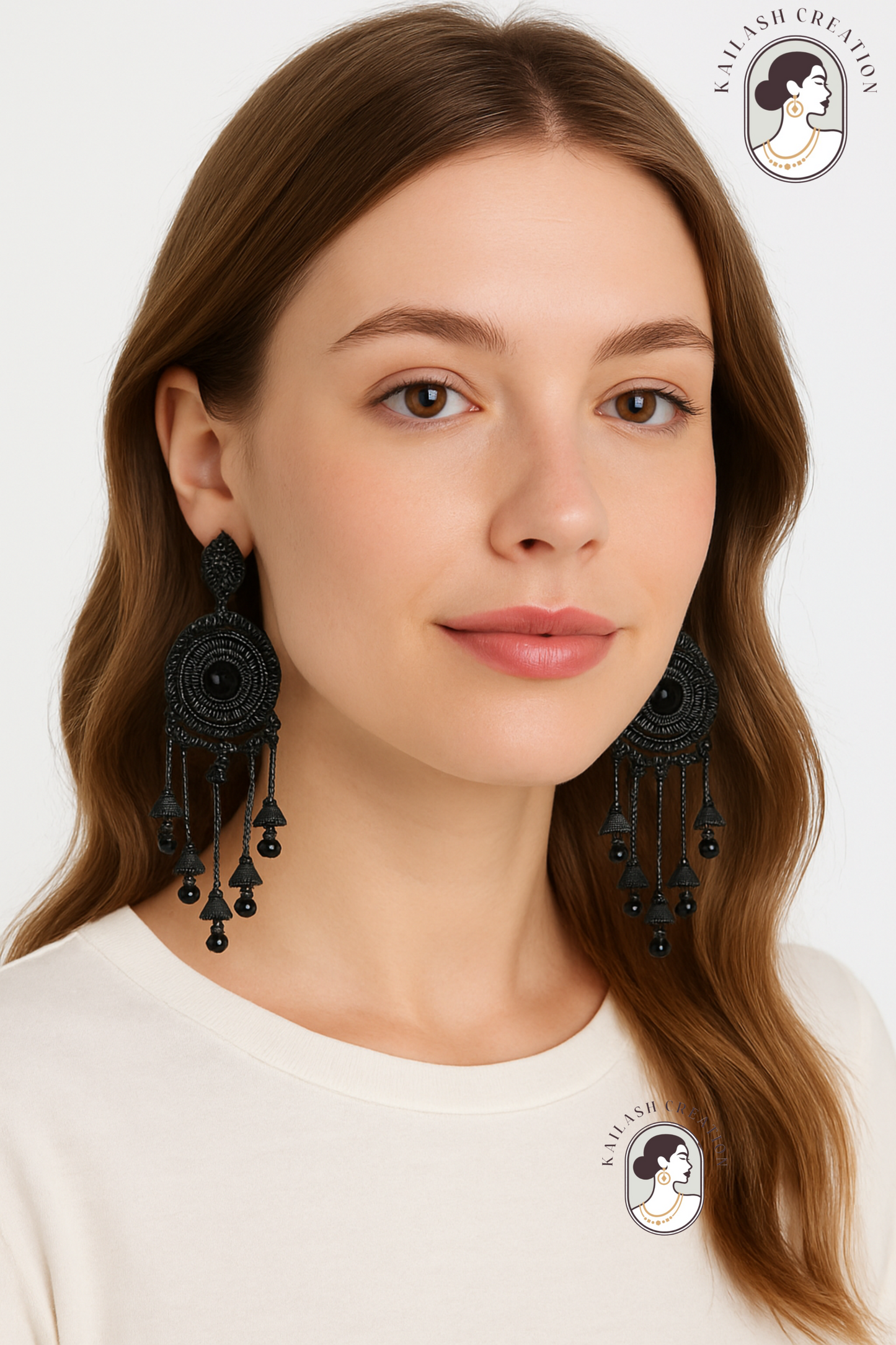 Black Boho Tribal Long Dangler Jhumki Earrings for Women