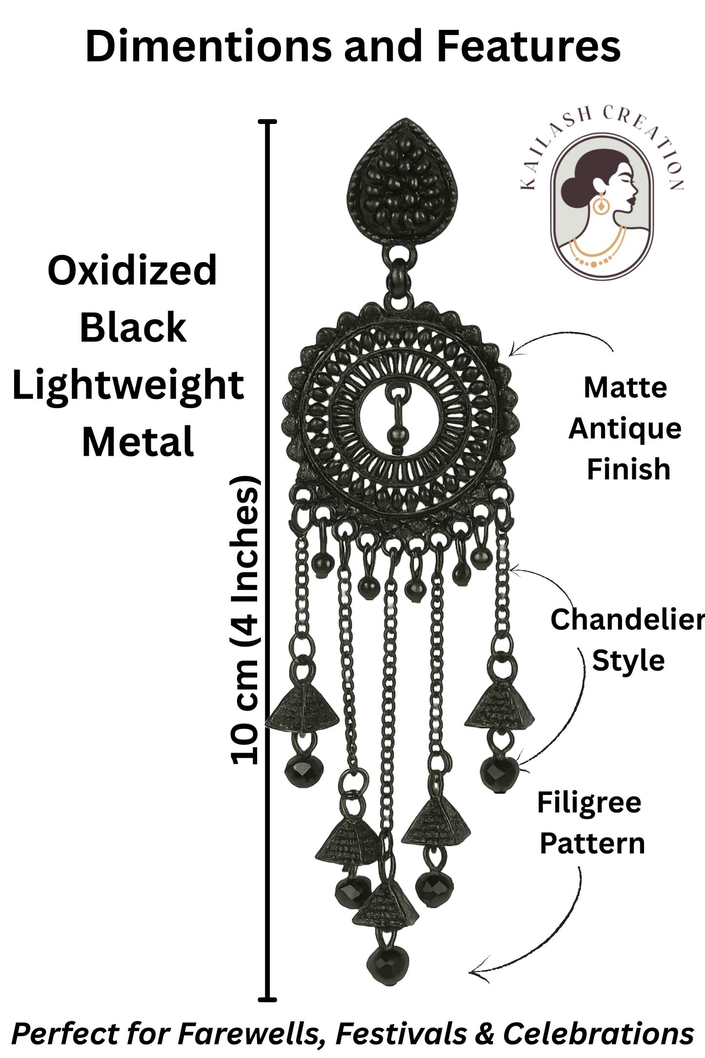 Black Boho Tribal Long Dangler Jhumki Earrings for Women