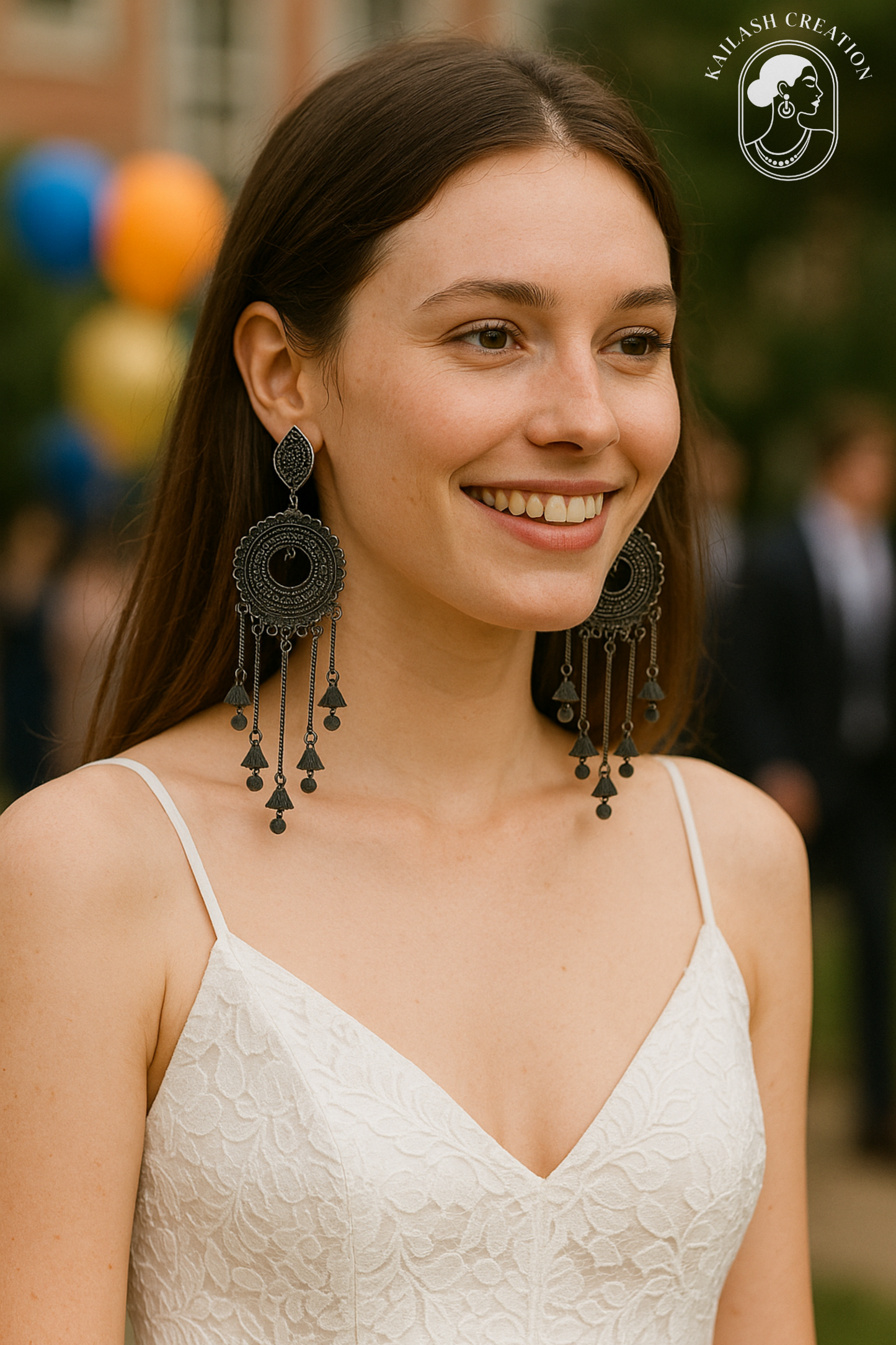 Black Boho Tribal Long Dangler Jhumki Earrings for Women
