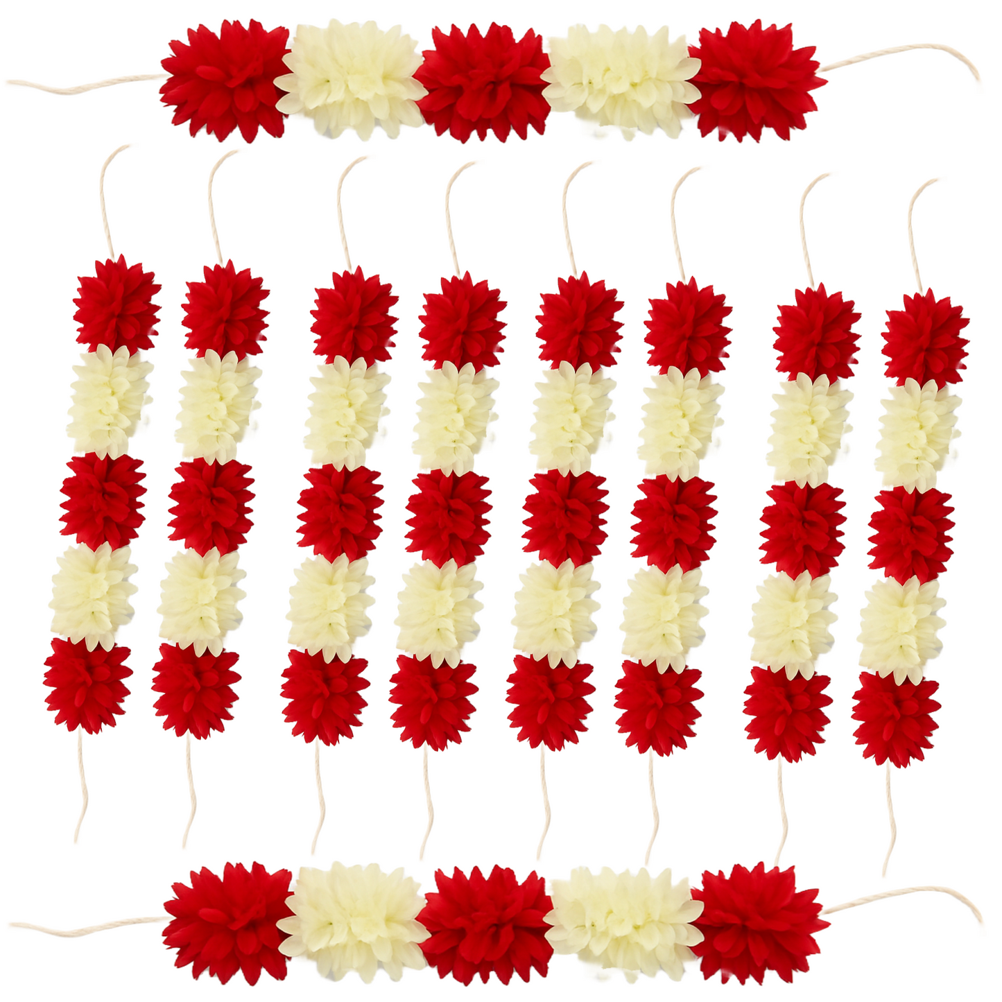 Reusable Artificial Mogra Flower Hair Garland for Women - Off White and Red - 15 Inches