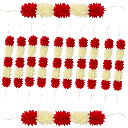 Reusable Artificial Mogra Flower Hair Garland for Women - Off White and Red - 15 Inches
